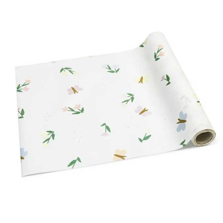 Runner in TNT Bianco con Fiori e Farfalle Pastello 5mt Coordinati e Tavola Pasqua