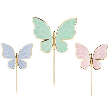 Picks sagomati Farfalla Rosa, Verde e Celeste 9pz Farfalle e Unicorni