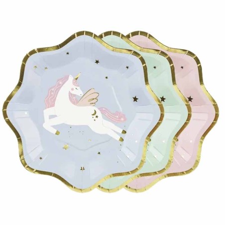 Piatto di Carta 18cm Unicorno Volante e Farfalle 6pz Farfalle e Unicorni