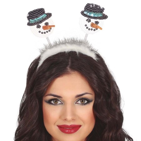 Cerchietto Antenne Pupazzo di Neve con Piume e Paillettes Accessori Persona Natale e Capodanno
