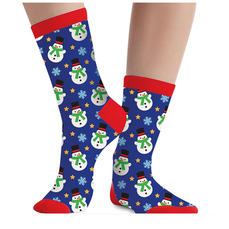 Calzini Natalizi Blu con Pupazzi e Fiocchi di Neve Tg. 37-41 Accessori Persona Natale e Capodanno