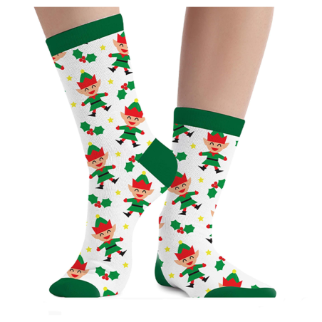 Calzini Natalizi Bianchi con Elfi e Vischio Tg. 37-41 Accessori Persona Natale e Capodanno