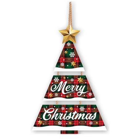 Decorazione Natalizia Albero di Natale Tartan "Merry Christmas" Addobbi Natale e Capodanno
