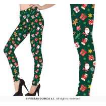 Leggings Verdi con Simboli Natalizi Accessori Persona Natale e Capodanno