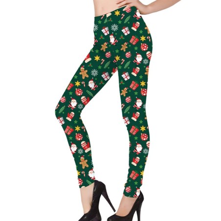 Leggings Verdi con Simboli Natalizi Accessori Persona Natale e Capodanno