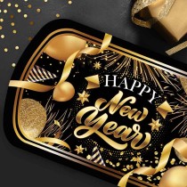 Vassoio in Melamina Capodanno Nero e Oro "Happy New Year" Happy New Year Nero