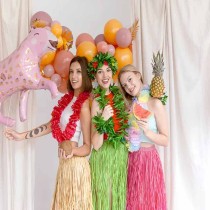 Kit Hawaiano con Foglie e Fiori di Stoffa 4pz Accessori Persona Tropicali