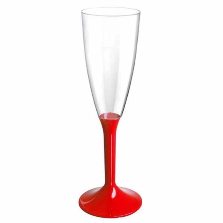 Flute Crystal Trasparente 130cc con Gambo Rosso 6pz Calici Flute
