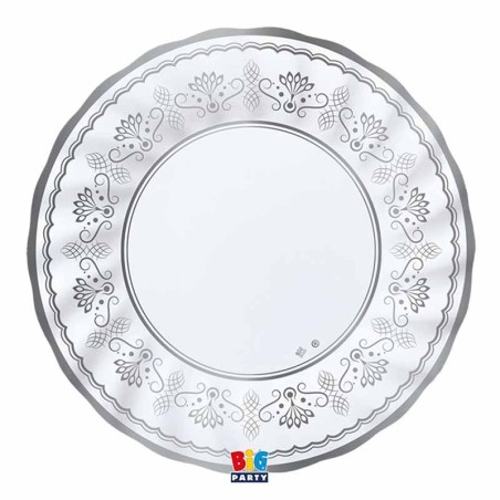 Piatto di Carta 25cm Bianco e Argento "Royal Silver" 6pz Royal Silver