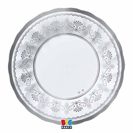 Piatto di Carta Fondo 24cm Bianco e Argento "Royal Silver" 6pz Royal Silver