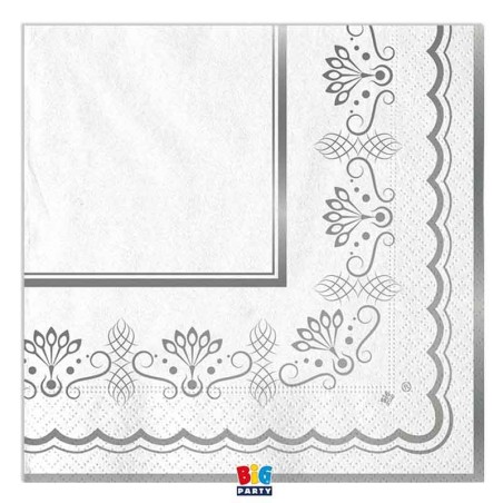 Tovagliolo di Carta 33x33cm Bianco e Argento "Royal Silver" 16pz Royal Silver
