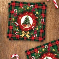 Tovagliolo di Carta 33x33cm Tartan con Ghirlanda e Albero di Natale 20pz Christmas Tartan