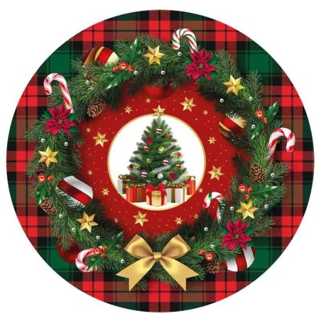 Piatto di Carta 23cm Tartan con Ghirlanda e Albero di Natale 6pz Christmas Tartan