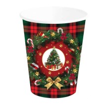 Bicchiere di Carta 240ml Tartan con Ghirlanda e Albero di Natale 6pz Christmas Tartan