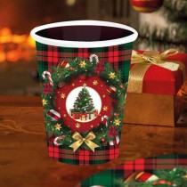 Bicchiere di Carta 240ml Tartan con Ghirlanda e Albero di Natale 6pz Christmas Tartan