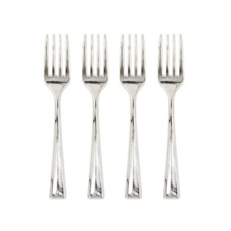 Forchettine 10cm Riutilizzabili Argento Metallizzato 24pz Posate Effetto Metal