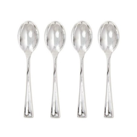Cucchiaini 10cm Riutilizzabili Argento Metallizzato 24pz Posate Effetto Metal