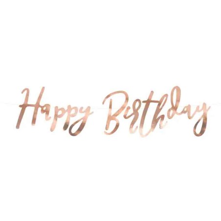 Banner Happy Birthday Rose Gold 62cm Festoni Buon Compleanno