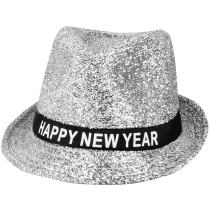 Cappello Effetto Glitter Argento "Happy New Year" Accessori Persona Natale e Capodanno