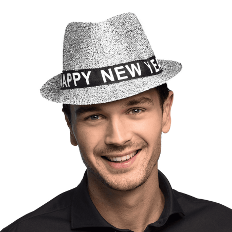 Cappello Effetto Glitter Argento "Happy New Year" Accessori Persona Natale e Capodanno