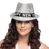 Cappello Effetto Glitter Argento "Happy New Year" Accessori Persona Natale e Capodanno