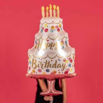Palloncino in Foil 41" Super Shape Happy Birthday Torta a Pois Multicolor Happy Birthday Grabo