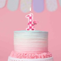 Candelina Rosa con Orsacchiotto N.1 "Pink Teddy" Accessori 1° Compleanno