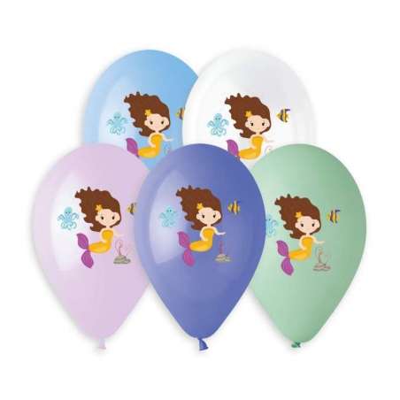 Palloncino in Lattice 13" Assortito con Sirenetta 5pz Gemar "Theme & Patterns"