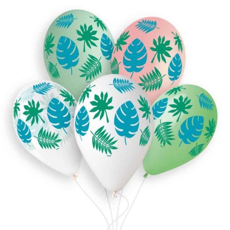 Palloncino in Lattice 13" Assortito con Foglie Tropicali 5pz Gemar "Theme & Patterns"