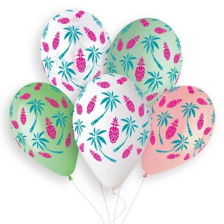Palloncino in Lattice 13" Assortito con Ananas e Palme 5pz Gemar "Theme & Patterns"