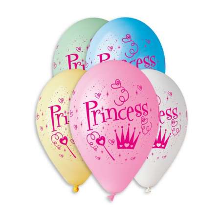 Palloncino in Lattice 12" Assortito con Stampa Principessa "Princess" 5pz Gemar "Theme & Patterns"