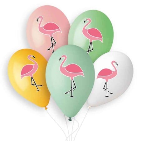 Palloncino in Lattice 13" Assortito con Stampa Fenicottero 5pz Gemar "Theme & Patterns"