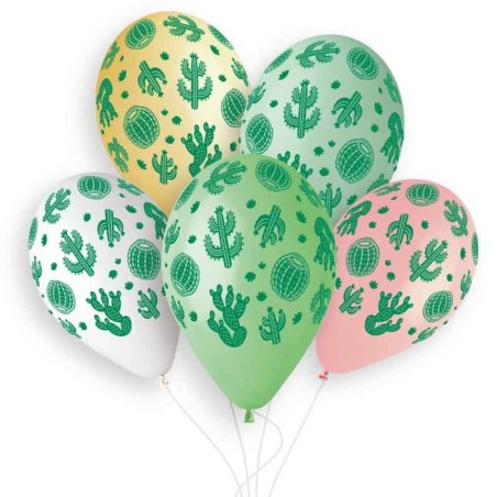 Palloncino in Lattice 13" Assortito con Stampa Cactus 5pz Gemar "Theme & Patterns"