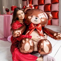 Palloncino in Foil 44" Super Shape Orsetto con Fiocco Rosso Amore e Cuori