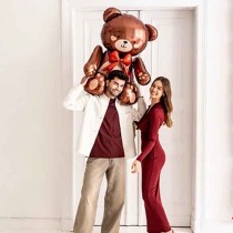 Palloncino in Foil 44" Super Shape Orsetto con Fiocco Rosso Amore e Cuori
