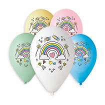 Palloncino in Lattice 13" Assortito con Stampa Arcobaleno 5pz Gemar "Theme & Patterns"