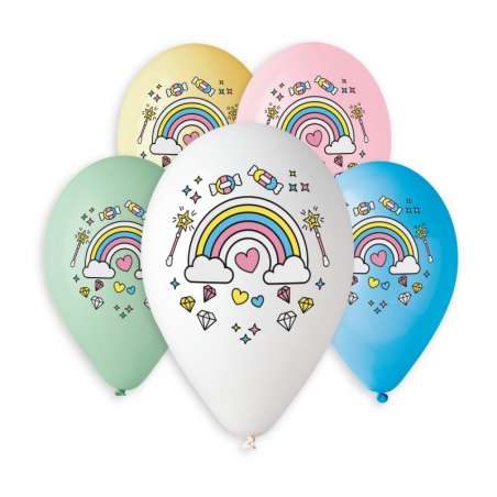 Palloncino in Lattice 13" Assortito con Stampa Arcobaleno 5pz Gemar "Theme & Patterns"