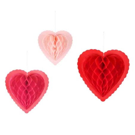 Decorazione Pendente a Nido d'Ape sagomate Cuore "Heart" 3pz Addobbi e Accessori Amore