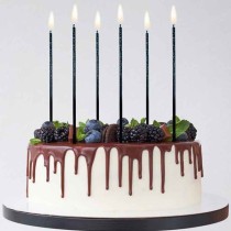 Candelina Stelo 17cm Ombre Nero e Celeste Glitter 6pz Candeline Stelo