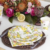 Piatto di Carta 27cm con Limoni e Fiori "Lemony" 8pz Limone e Fiori "Lemony"