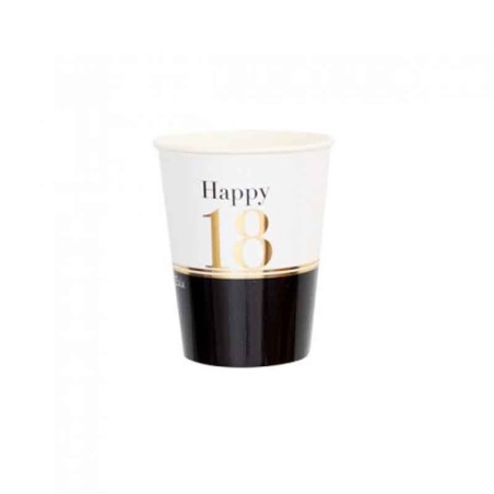 Bicchiere di Carta 250ml Black & White "Happy 18" 8pz Tavola 18° Compleanno