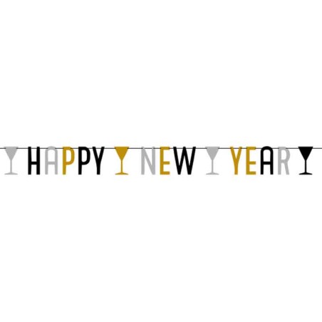 Festone Decorativo per Capodanno "Happy New Year" 1,65mt Addobbi Natale e Capodanno
