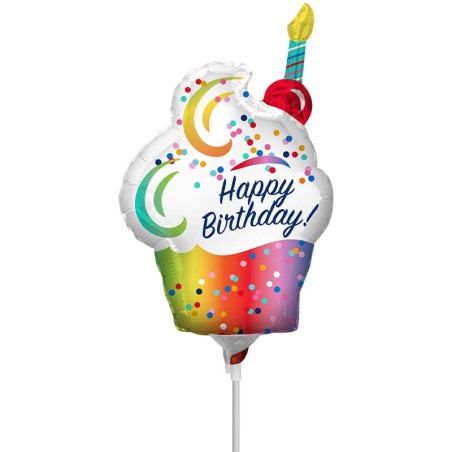 Palloncino in Foil 14" Mini Shape Cupcake Happy Birthday "Rainbow" Generico