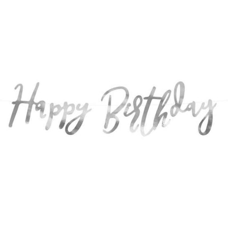 Banner Happy Birthday Argento 62cm Festoni Buon Compleanno