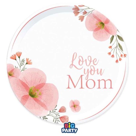 Piatto di Carta 22cm Mamma "Love You Mom" 6pz Tavola Festa della Mamma