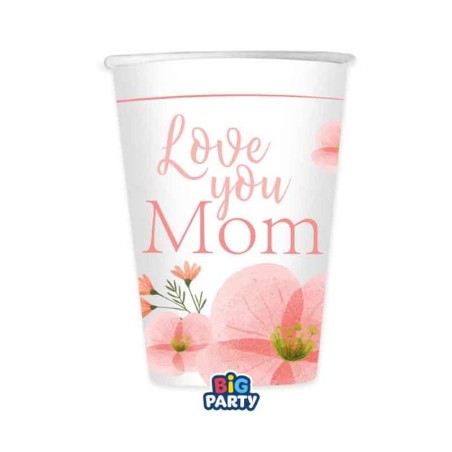 Bicchiere di Carta 250ml Mamma "Love You Mom" 6pz Tavola Festa della Mamma
