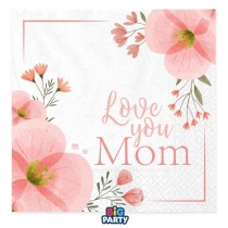 Tovagliolo di Carta 33x33cm Mamma "Love You Mom" 16pz Tavola Festa della Mamma