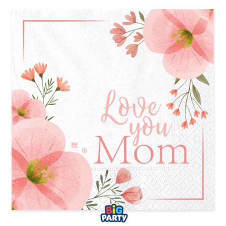 Tovagliolo di Carta 33x33cm Mamma "Love You Mom" 16pz Tavola Festa della Mamma