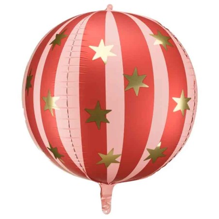 Palloncino in Foil 30" Sfera Rossa con Stelle Oro Globe / Orbz / Sfere
