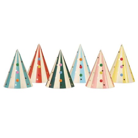 Cappellino a Cono Assortito con Pompon 6pz Circo "Circus Party"